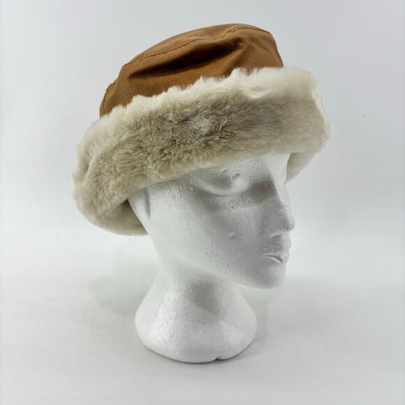 Wilsons Leather Bucket Hat Leather Sherpa Lined Tan 90s Size S/M main image 5